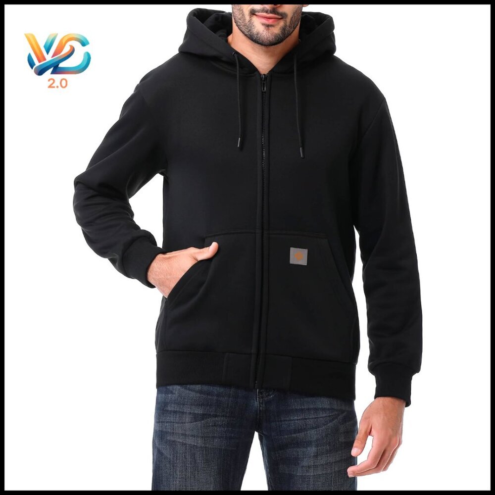 Men's Heavyweight Fleece-Lined Hoodie, Full Zip, Loose Fit, Front Pockets‎